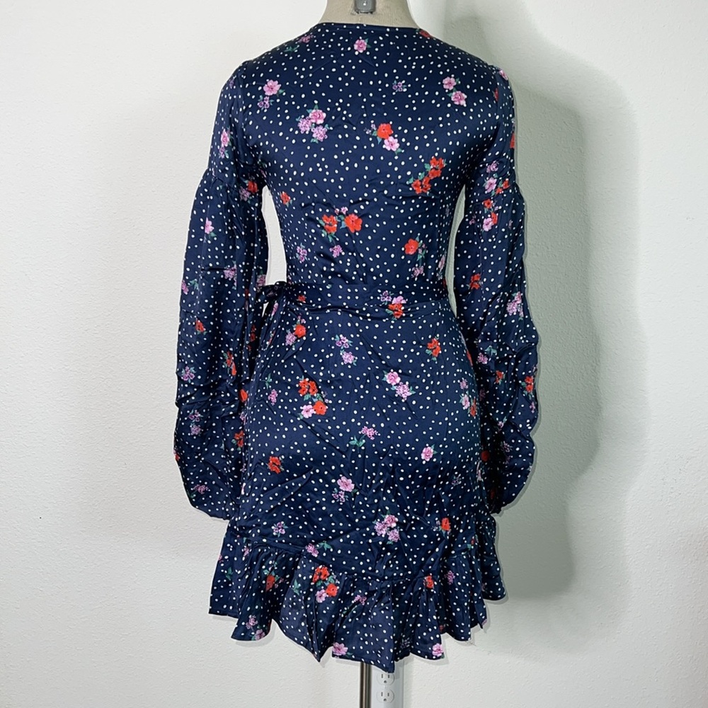 Capulet Siena Navy Blue Floral Long Balloon Sleeve Wrap Dress - Picture 3 of 5
